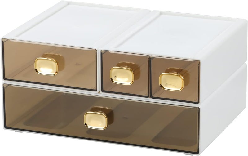 OSteed Spacious Desktop Storage Box, 1 Large 1 Middle & 2 Small Storage Drawers, Stackable Office Desk Drawer Organizer and Accessories, Printer Paper Organizer, White Plastic Drawers for Workspace - Image 1